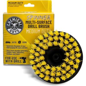 imageChemical Guys ACC507 Medium Duty Spinner MultiSurface Drill Brush Attachment Fits Any Standard Drill  Power Scrubber Removes Stains ampamp Cleans Floor Mats Upholstery ampamp Carpets YellowMedium Duty