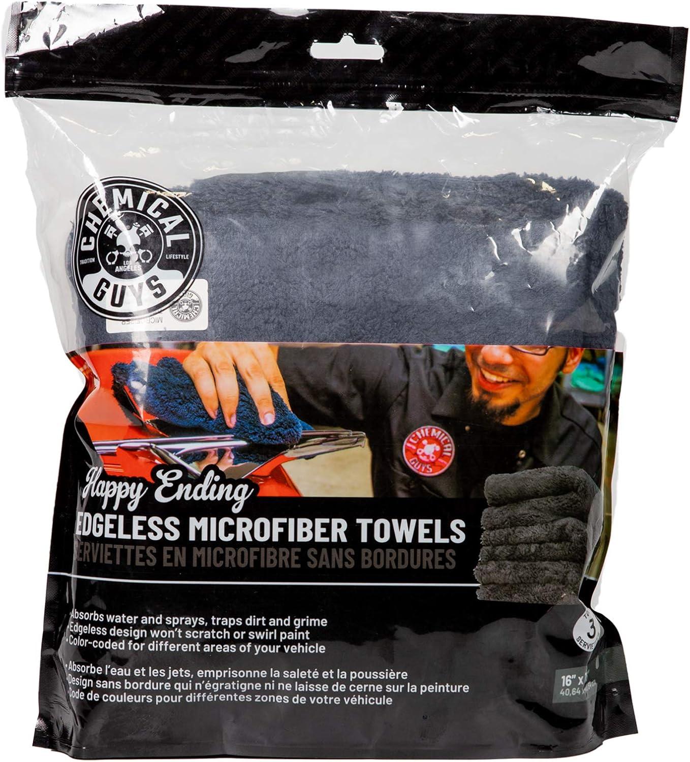 imageChemical Guys MIC35003 Happy Ending Edgeless Microfiber Towel Blue 16 in x 16 in Pack of 3Black