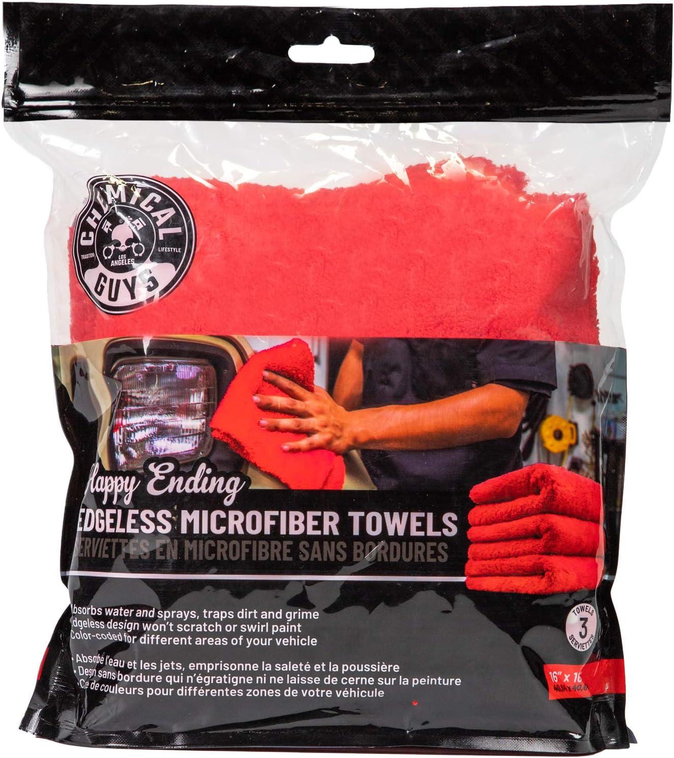 imageChemical Guys MIC35003 Happy Ending Edgeless Microfiber Towel Blue 16 in x 16 in Pack of 3Red