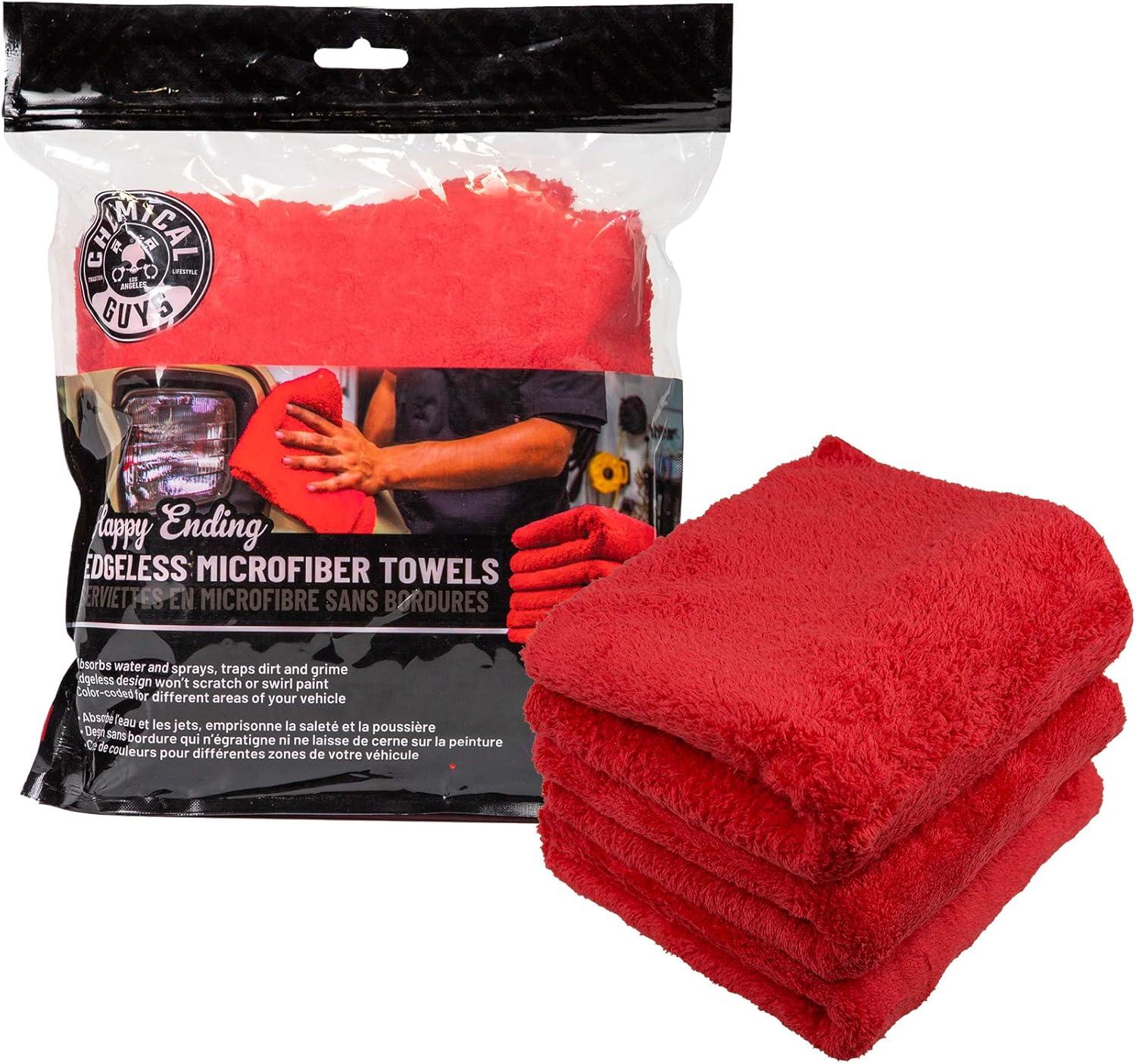 imageChemical Guys MIC35003 Happy Ending Edgeless Microfiber Towel Blue 16 in x 16 in Pack of 3Red
