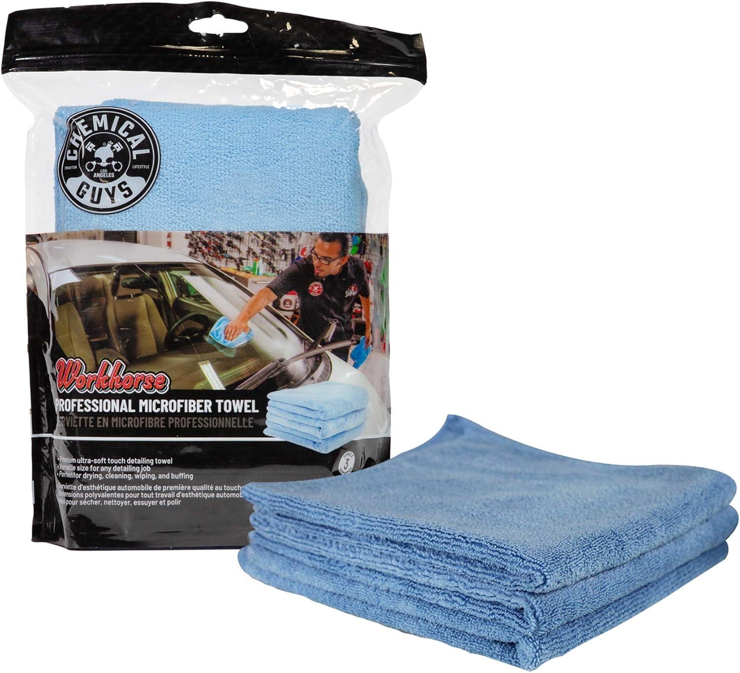imageChemical Guys MIC35203 Workhorse Professional Grade Microfiber Towel Gray Safe for Car Wash Home Cleaning ampamp Pet Drying Cloths 16quot x 16quot Pack of 3Blue