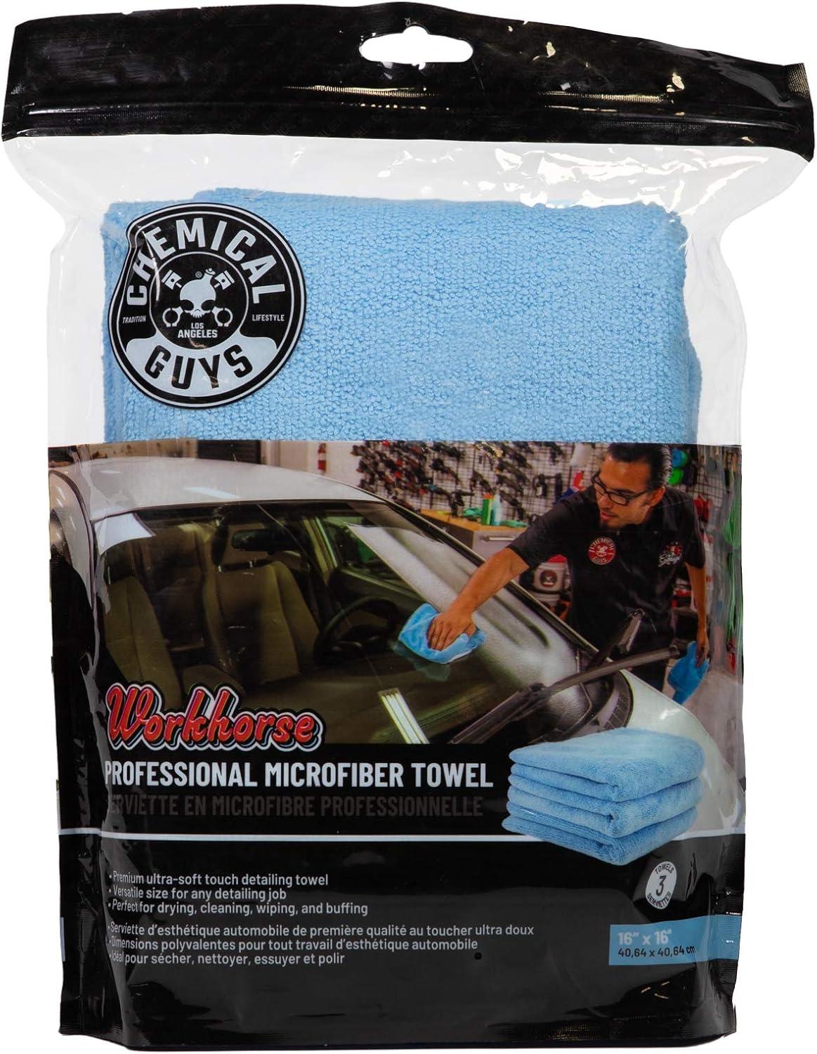 imageChemical Guys MIC35203 Workhorse Professional Grade Microfiber Towel Gray Safe for Car Wash Home Cleaning ampamp Pet Drying Cloths 16quot x 16quot Pack of 3Blue