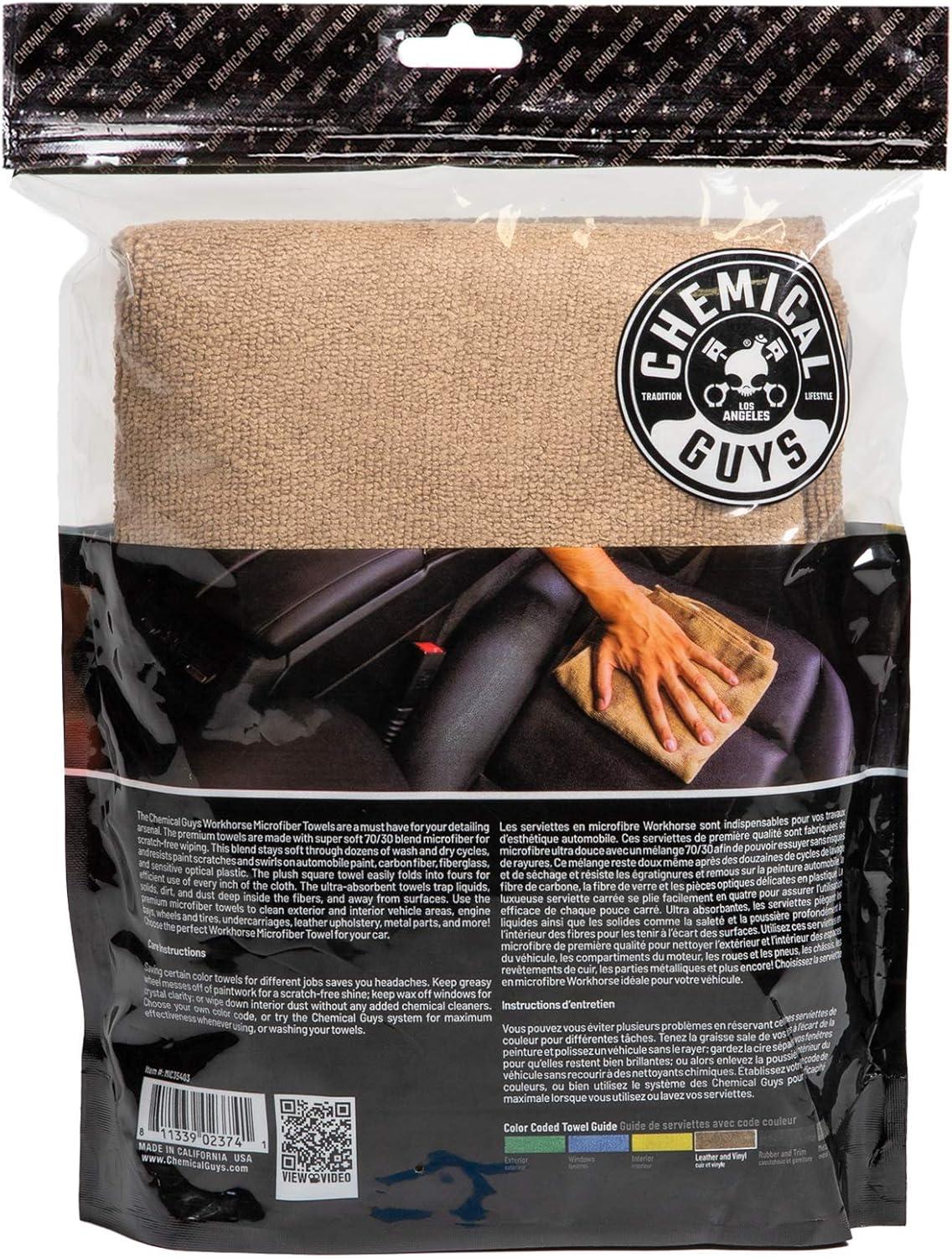imageChemical Guys MIC35203 Workhorse Professional Grade Microfiber Towel Gray Safe for Car Wash Home Cleaning ampamp Pet Drying Cloths 16quot x 16quot Pack of 3Tan