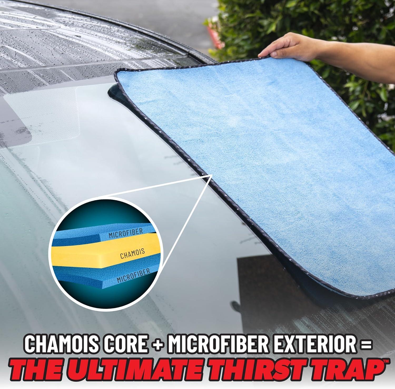 imageChemical Guys Thirst Trap Microfiber Chamois Towel Safe for Cars Trucks SUVs RVs Motorcycles ampamp More 24quotx28quot Blue 2 Pack2 Pack
