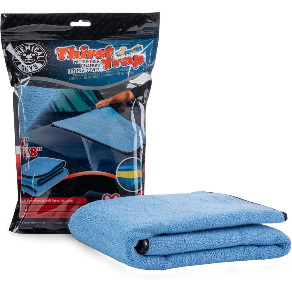 imageChemical Guys Thirst Trap Microfiber Chamois Towel Safe for Cars Trucks SUVs RVs Motorcycles ampamp More 24quotx28quot Blue 2 Pack1 Pack