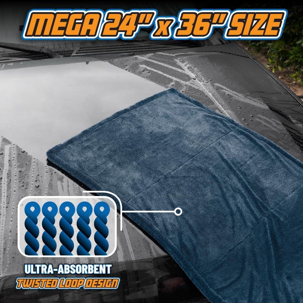 imageChemical Guys Megalodon Large Super Absorbent and Soft Microfiber Towels for Cars Trucks SUVs ampamp More Dark Blue 24 in x 36 in