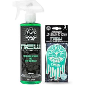 imageChemical Guys New Car Scent Air Freshener and Odor Eliminator 16 fl oz with 3 Pack of Hanging Air Fresheners Great for Cars Trucks SUVs RVs Home Office Dorm Room ampamp More  HOL459