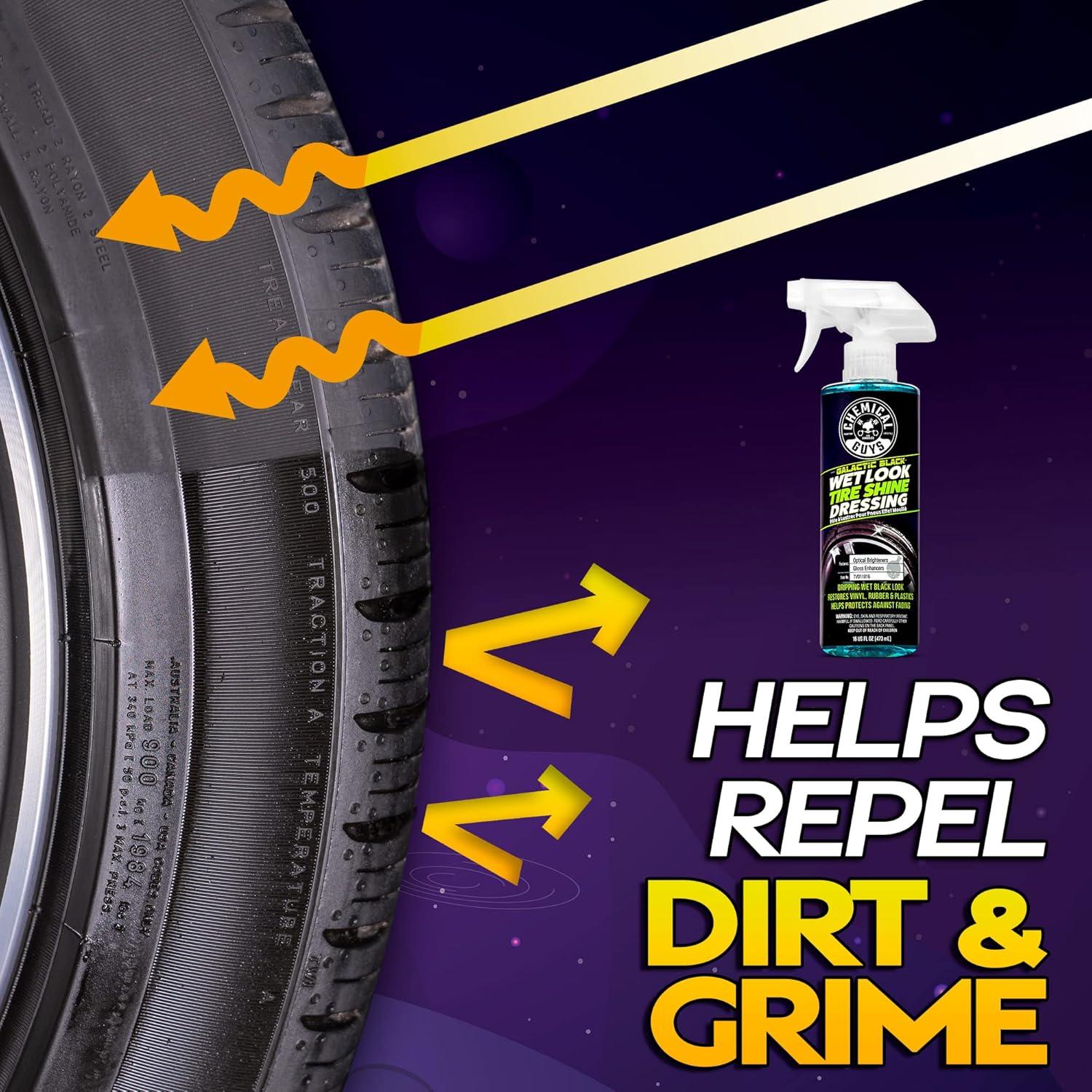 imageChemical Guys Galactic Black Wet Look Tire Shine Dressing for a Whole New Level of Shine and Depth of Black Safe for Cars Trucks Motorcycles RVs ampamp More 32 fl oz16 Fl Oz