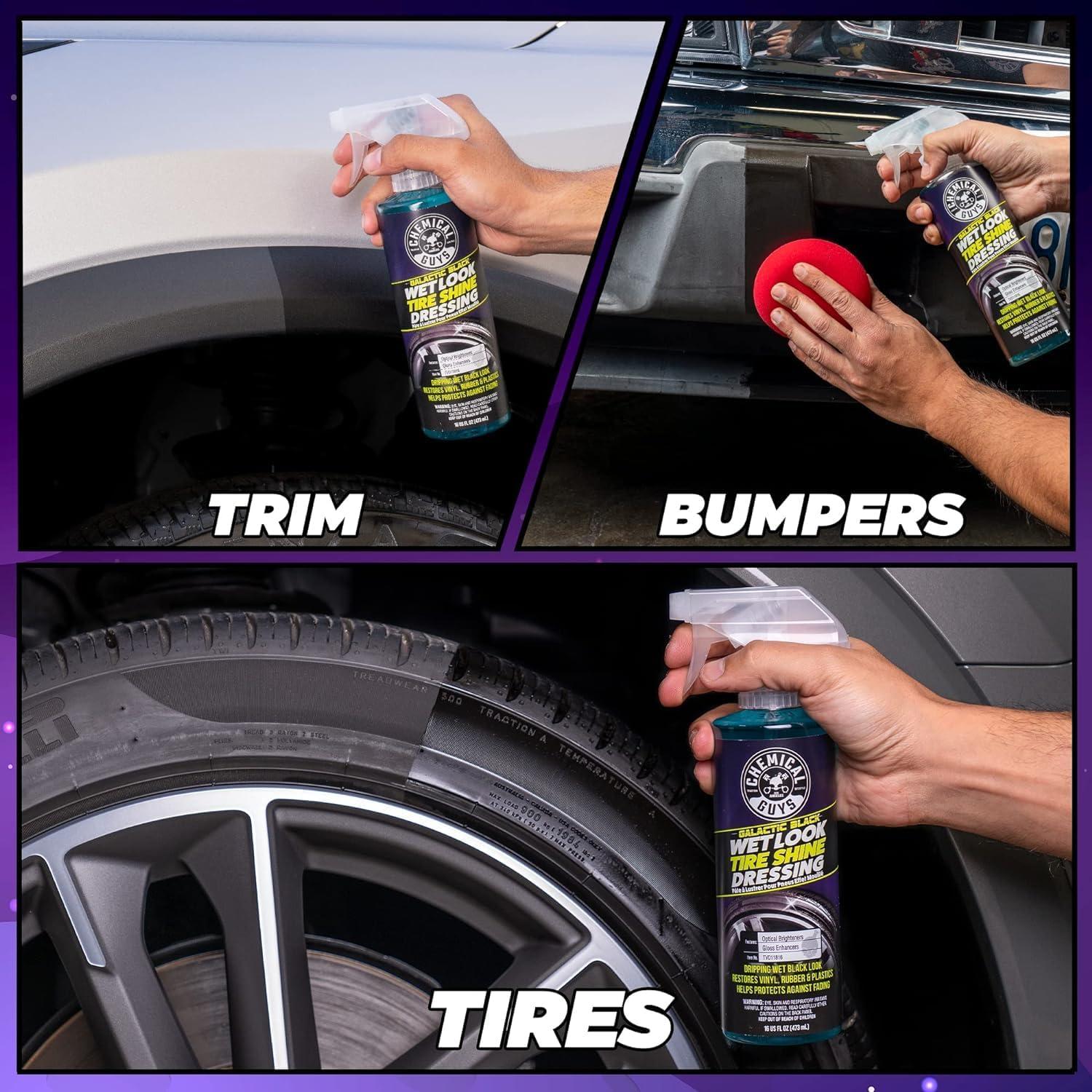 imageChemical Guys Galactic Black Wet Look Tire Shine Dressing for a Whole New Level of Shine and Depth of Black Safe for Cars Trucks Motorcycles RVs ampamp More 32 fl oz32 Fl Oz Pack of 1