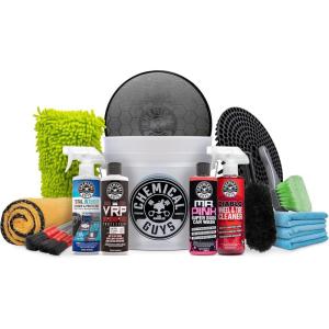 imageChemical Guys Car Detailing Kit  Mr Pink Car Wash Soap Total Interior Cleaner VRP Protectant Diablo Wheel Cleaner Wash Bucket with Lid Dirt Trap Brushes Mitt 4 Microfiber Towels 16Piece